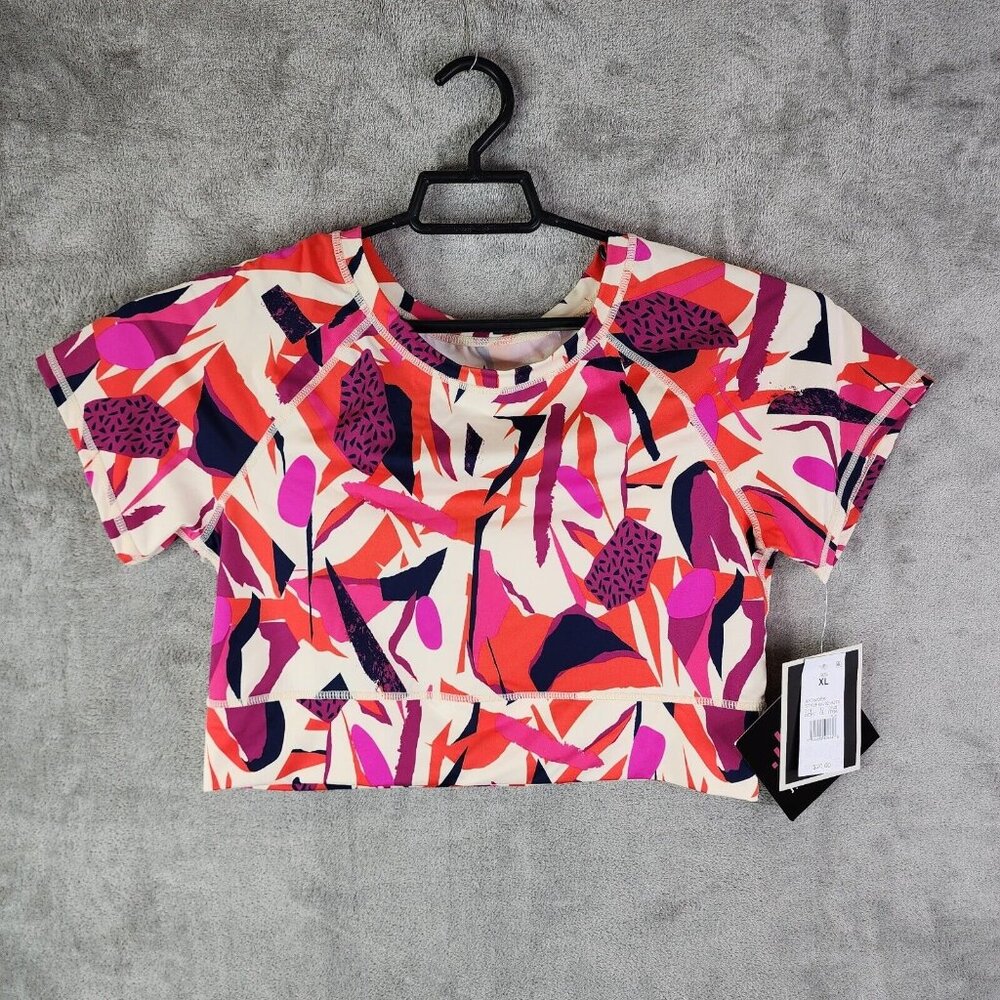 Womens J. Dow Fitness Active Crop Top short sleeve Geometric multicolor Size XL